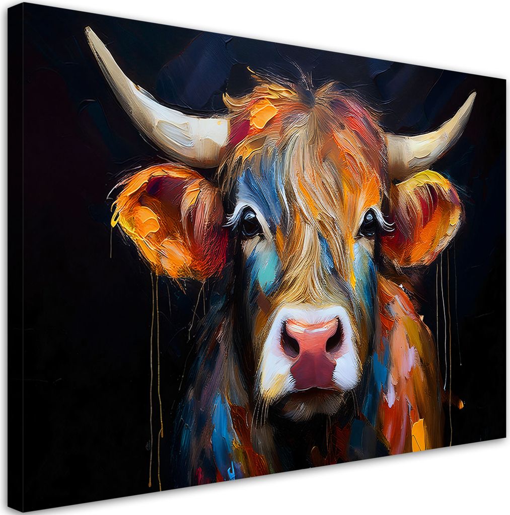 Leinwandbild Bunte Tartan-Kuh 120x80 Feeby Bunt bild für die wand bereit zum aufhängen