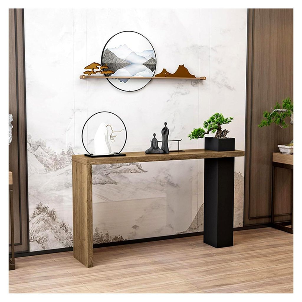 Konsolentisch Holz Schmal Flurtisch Beistelltisch für Hinter dem Sofa Flur Wohnzimmer Eingang (Holzfarbe, 80cm)