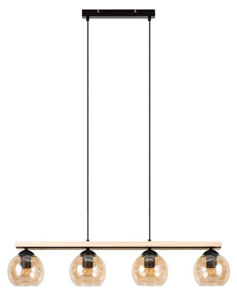 Lindby Hängelampe Enrique, amber, 4-flg., Glas, Holz, E27
