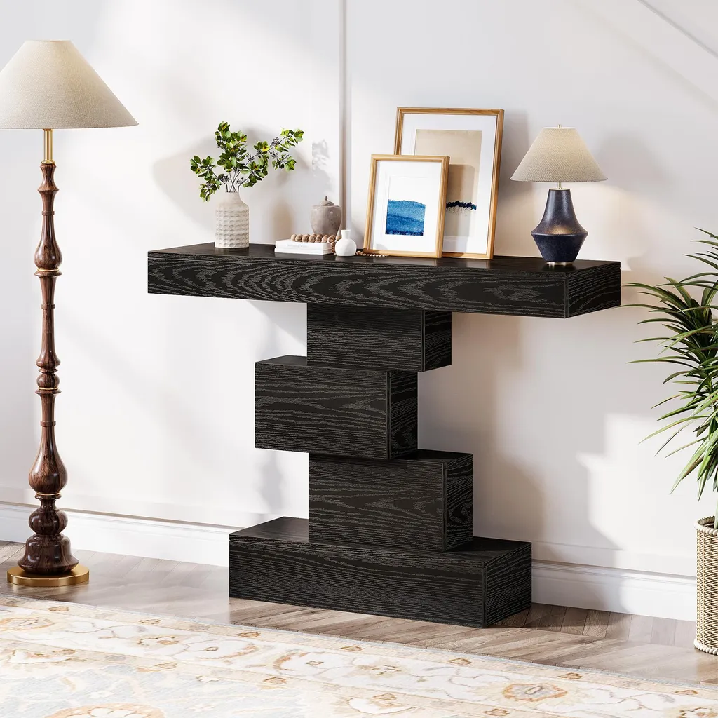 Table d'entrée design avec socle géométrique stable et plateau 108 cm - 14