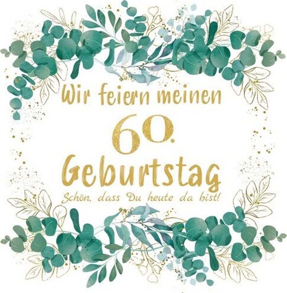 20 Servietten Eucalyptus Leaves gold 60 - 60. Geburtstag 33x33cm