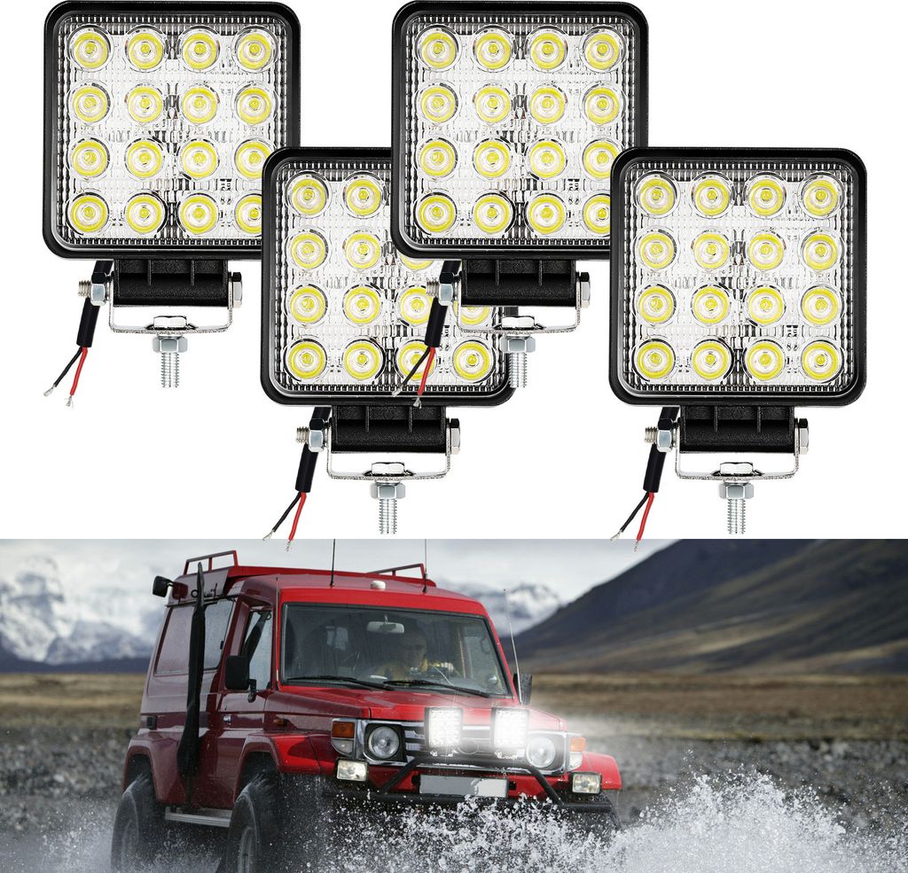 4 Stück LED Arbeitsleuchte LED Arbeitsscheinwerfer 48W 10-30V DC KFZ Scheinwerfer IP67 Offroad JEEP, Halogen, Neutralweiss, Leistungsstarkes Licht...