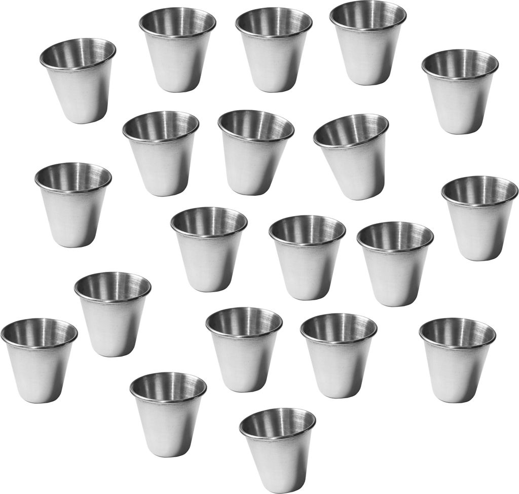Set mit 20 Edelstahlbechern, 30 ml, mit Rollrand Produktbild 