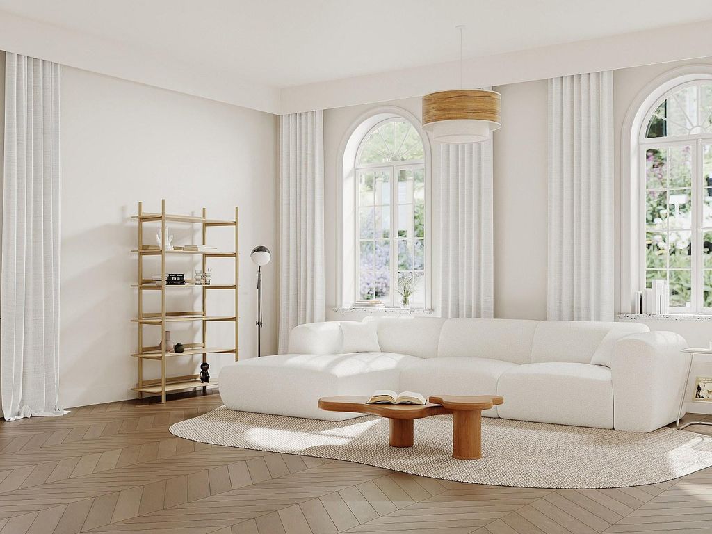 Großes linkes Ecksofa aus weißem Bouclette-Stoff POGNI von Maison Céphy
