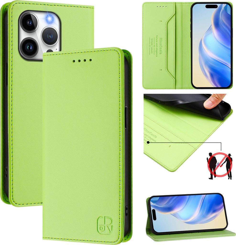 Lederhülle für iPhone 13 Pro Hülle Flip Brieftasche Kartenfächern Ständer Schutzhülle Grün