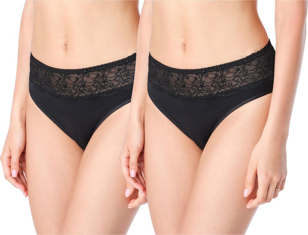 Bellivalini Damen Unterwäsche Unterhose aus Baumwolle Slip mit Spitze BLV50-196 (Schwarz, M )