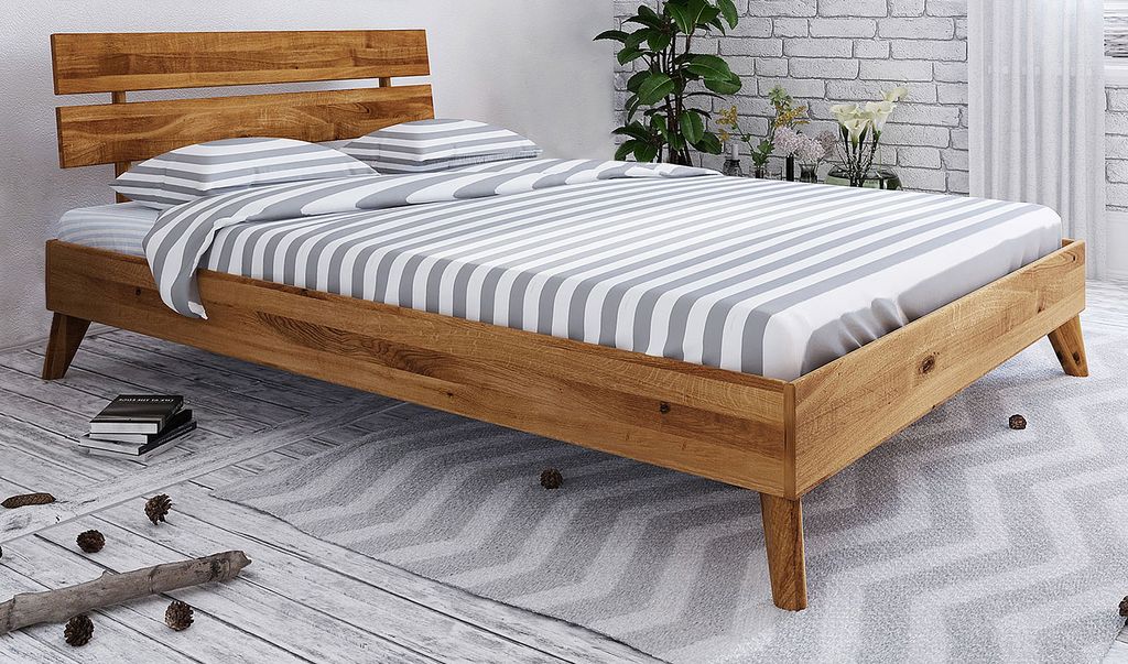 Wildeiche-Bett massiv | 140 x 200 cm | Wildeiche | Geölt | Natur
