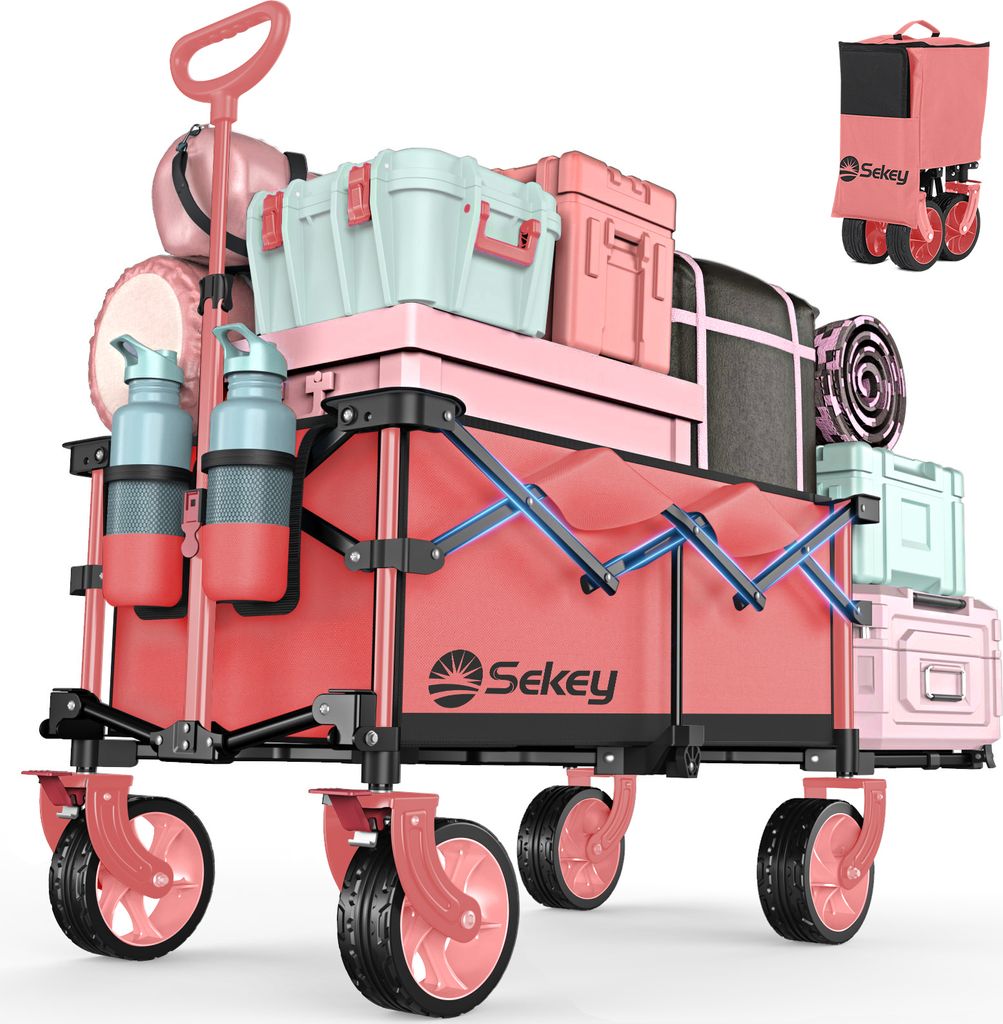Sekey Bollerwagen faltbar mit Erweiterbarer Heckklappe 135L & 200L Hunde Transportwagen klappbar 150kg Tragkraft & BremseHandwagen Transportkarre
