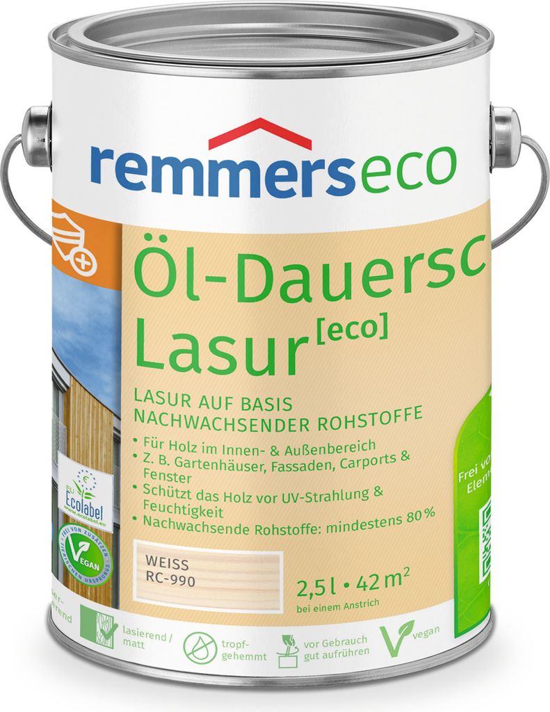Remmers Öl-Dauerschutz-Lasur [eco] weiß (RC-990) 2,5 l, Produktbild 