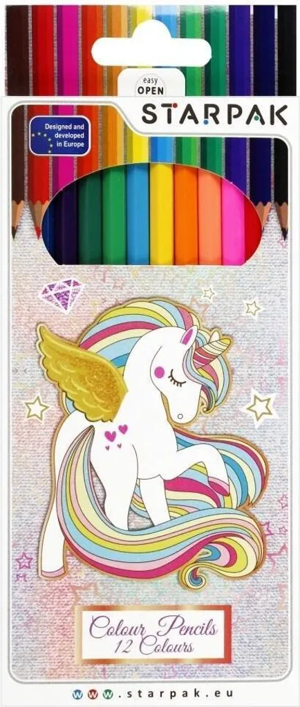 Set de crayons de couleur Licorne 12 pièces avec forme triangulaire - 2