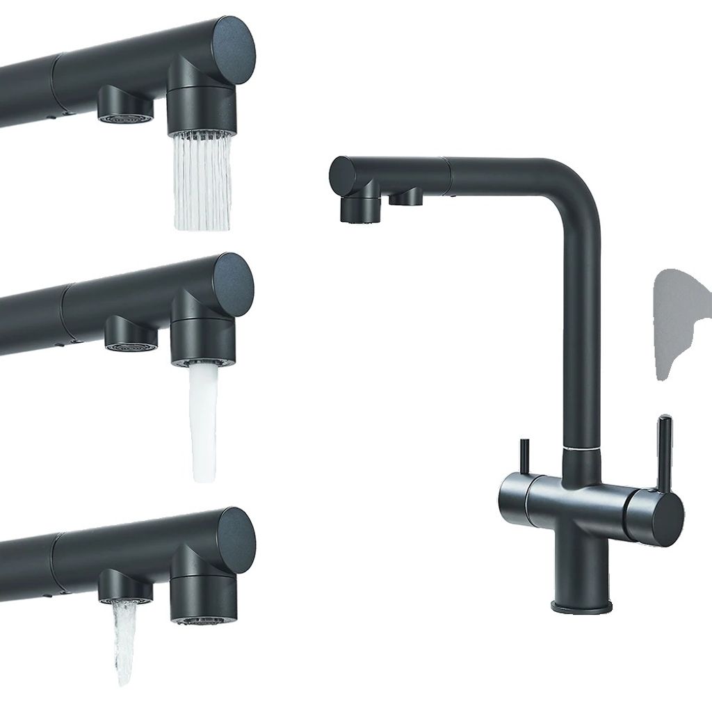 Zweiloch-Küchenarmatur, kaltes und warmes Wasser wählbar, zeitgemäßes Messing-Design , Mattschwarz