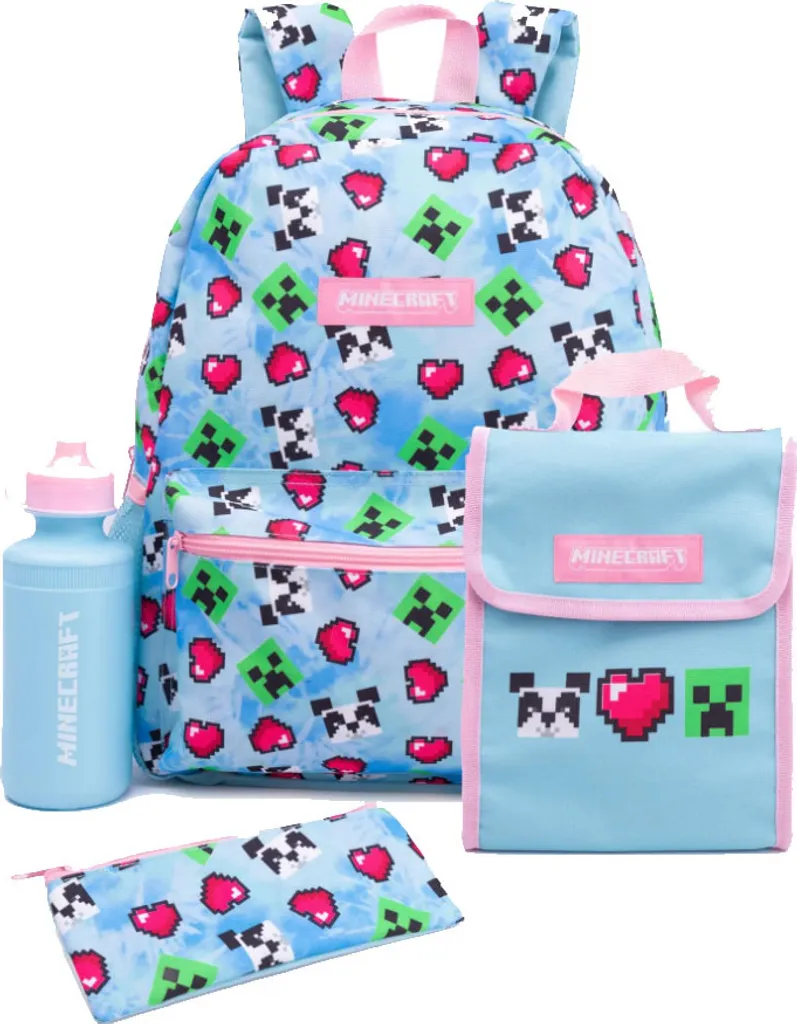 Sac à Dos Minecraft Pixel NS6873 Robuste et Confortable Bleu Rose