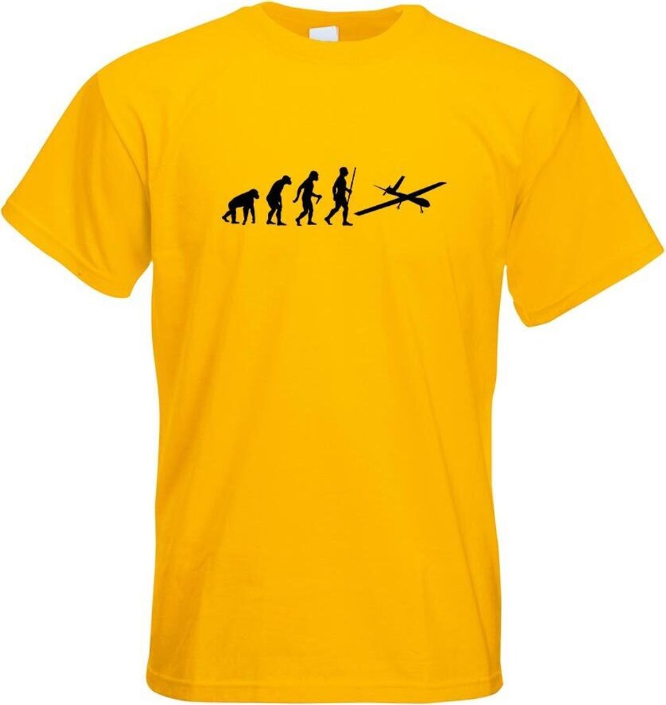 Kiwistar - T-Shirt - gelb - Drohne Flugzeug Evolution Motiv Bedruckt Funshirt Design Print - mit Motiv Bedruckt - Funshirt Design - Sport - Freizei...