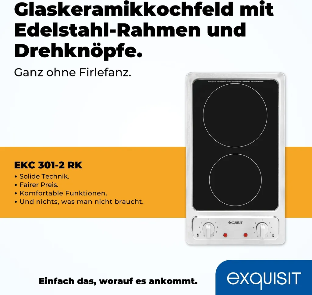 EKC 301-2 RK Plan de cuisson vitrocéramique Duo avec régulateur d'énergie
