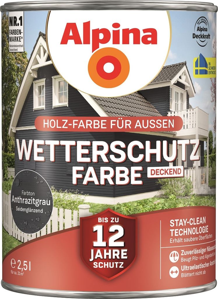 Alpina Wetterschutzfarbe 2,5 L anthrazitgrau