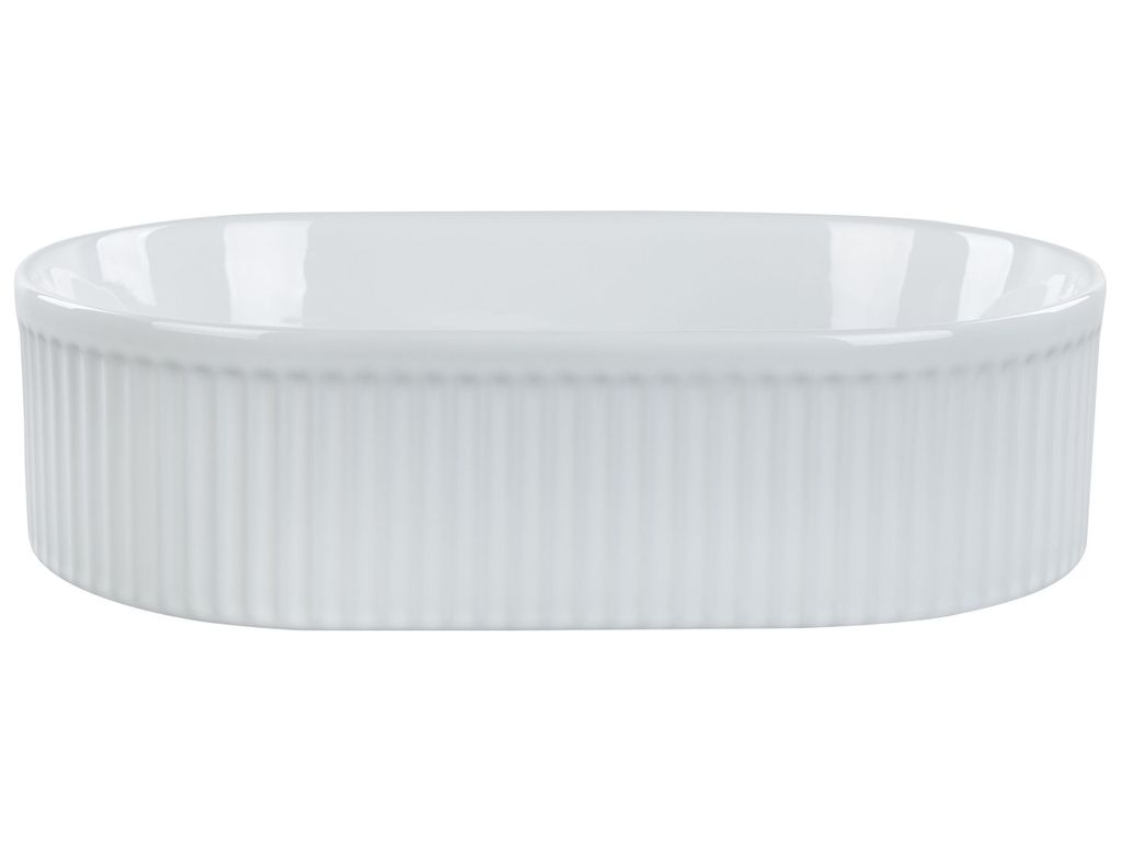 BELIANI Waschbecken Weiß Keramik Oval 49x31 cm Geriffelt Produktbild 