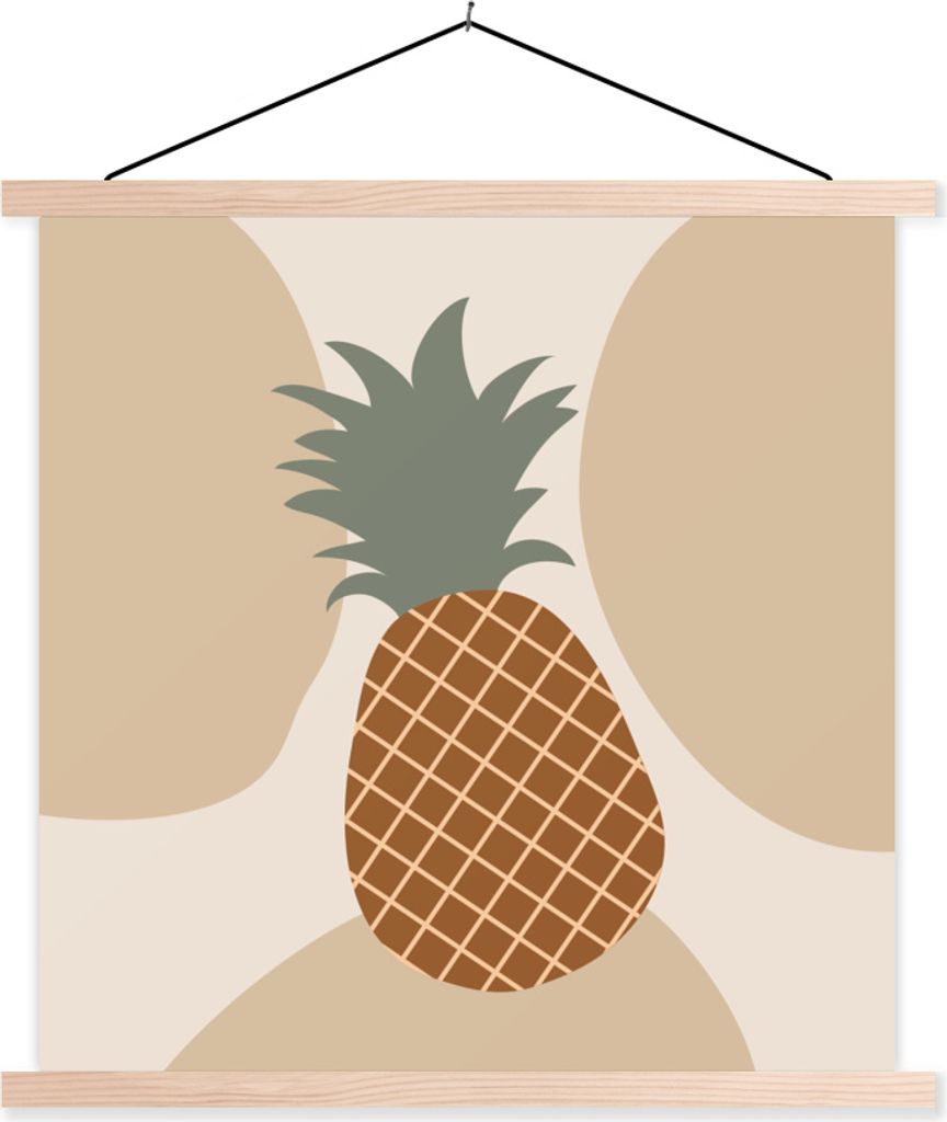 MuchoWow Textilposter Obst - Pastell - Ananas - Sommer 60x60 cm mit holzfarbenen Rahmen - Wanddekoration