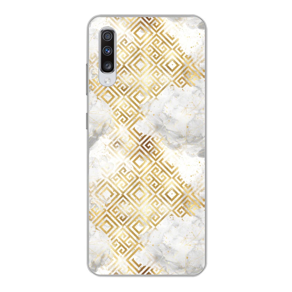 MuchoWow Handyhülle Schutzhülle Hülle für Samsung Galaxy A70 Gold - Marmor - Muster - Geometrie Silikon Softcase Handy Hülle - Schutzhaube
