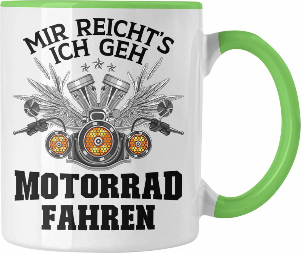Trendation - Motorradfahrer Geschenk für Männer Motorrad Tasse mit Spruch Kaffeetasse für Biker Herren (Grün)