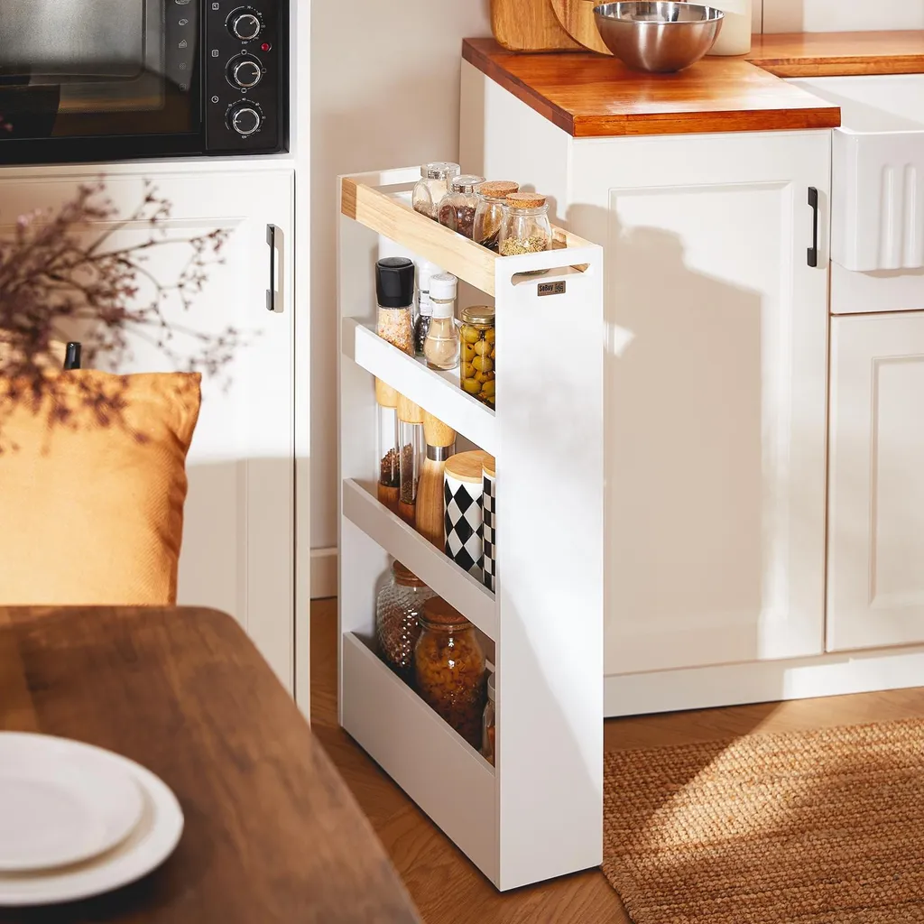 Scaffale Cucina con Rotelle SoBuy NSR12-W Carrello Nicchia 4 Livelli Bianco