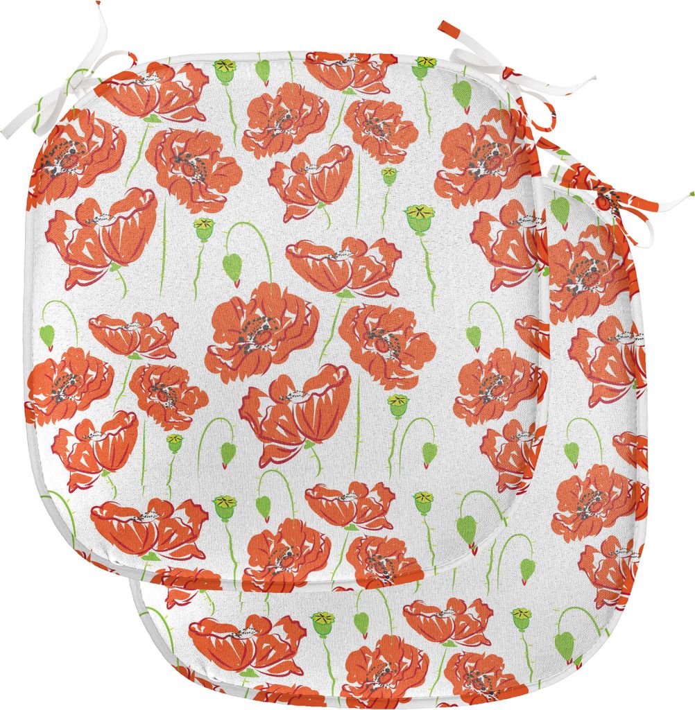 ABAKUHAUS Windröschen Polster für Esszimmerstühle, Doodle Poppies, Dekoratives wasserfestes Kissen mit Riemen für Küchensitze, 40 cm x 40 cm-2...