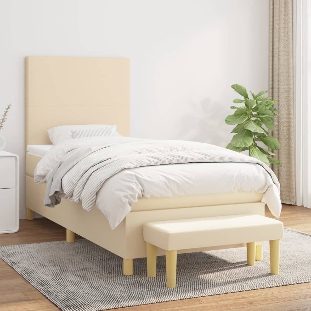 Möbel Boxspringbett mit Matratze Creme 100x200 cm Stoff - Klassische Betten 3136978