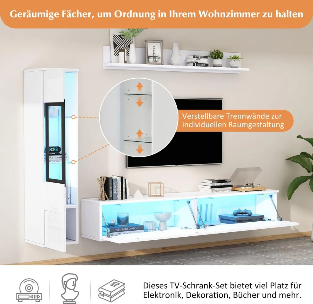 Ensemble TV blanc brillant avec éclairage LED intelligent par App - 12