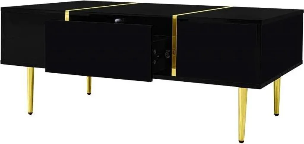 Table basse rectangulaire noir brillant design moderne avec rangement - 6