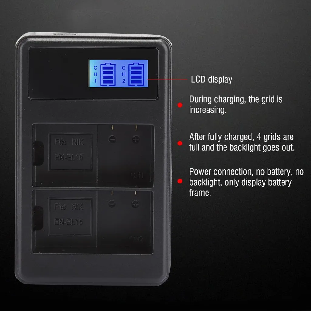 SEIVI Caricabatterie Nikon EN-EL15 LCD Doppio - Carica Rapida USB