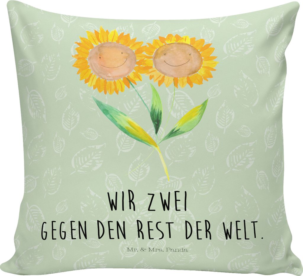 Mr. & Mrs. Panda zier kissen Blume Sonnenblume - Blattgrün - Geschenk, Blumen, Kuschel, Sofakissen, Sonnenblumen, kuschelkissen 40x40, Kopfkissen,...