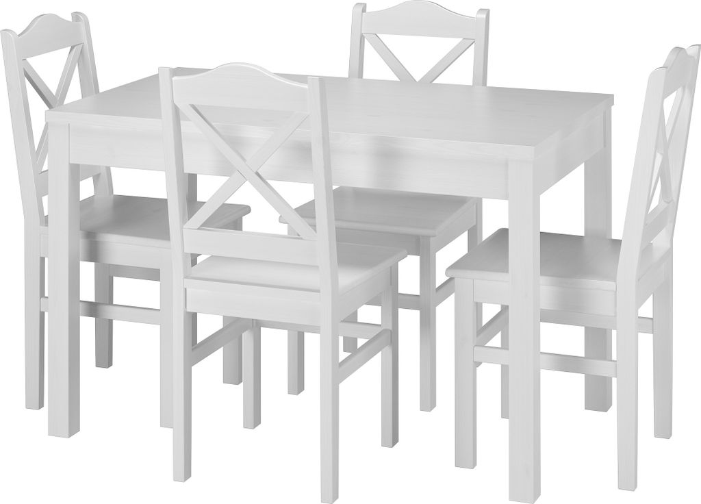 Weiße Essgruppe mit Küchentisch und 4 Stühle Massivholz 90.70-51 A W-Set 20