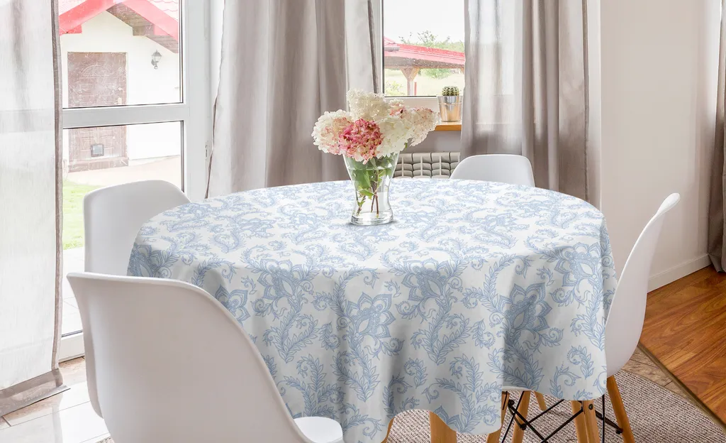 Abakuhaus Tovaglia Rotonda Antimacchia 150 cm - Fiori Vintage Blu