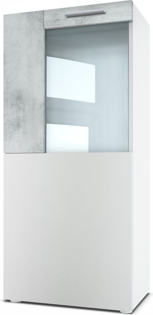 Vladon Stand-/Hänge Vitrine Movie, Weiß matt/Beton Oxid Optik - Moderne Glasvitrine - (BxHxT): 50,5 x 111 x 32,5 cm