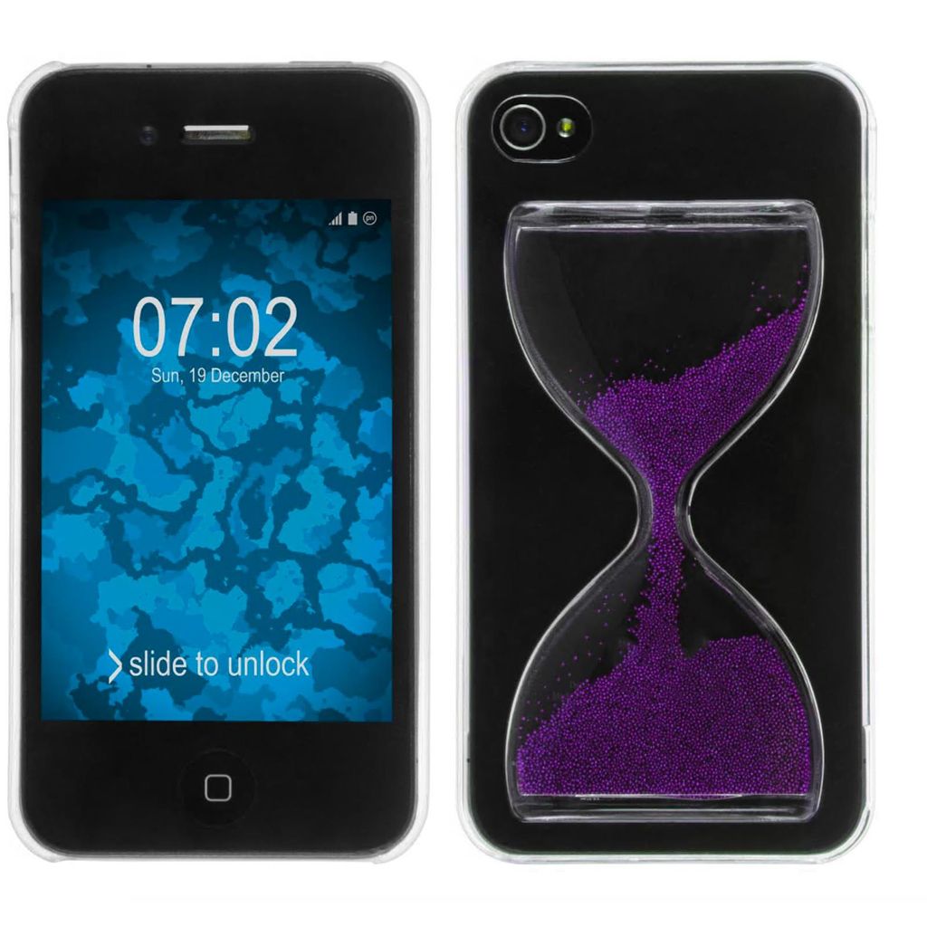 PhoneNatic Case kompatibel mit Apple iPhone 4S - Hülle lila Sanduhr Hard-case + 2 Schutzfolien