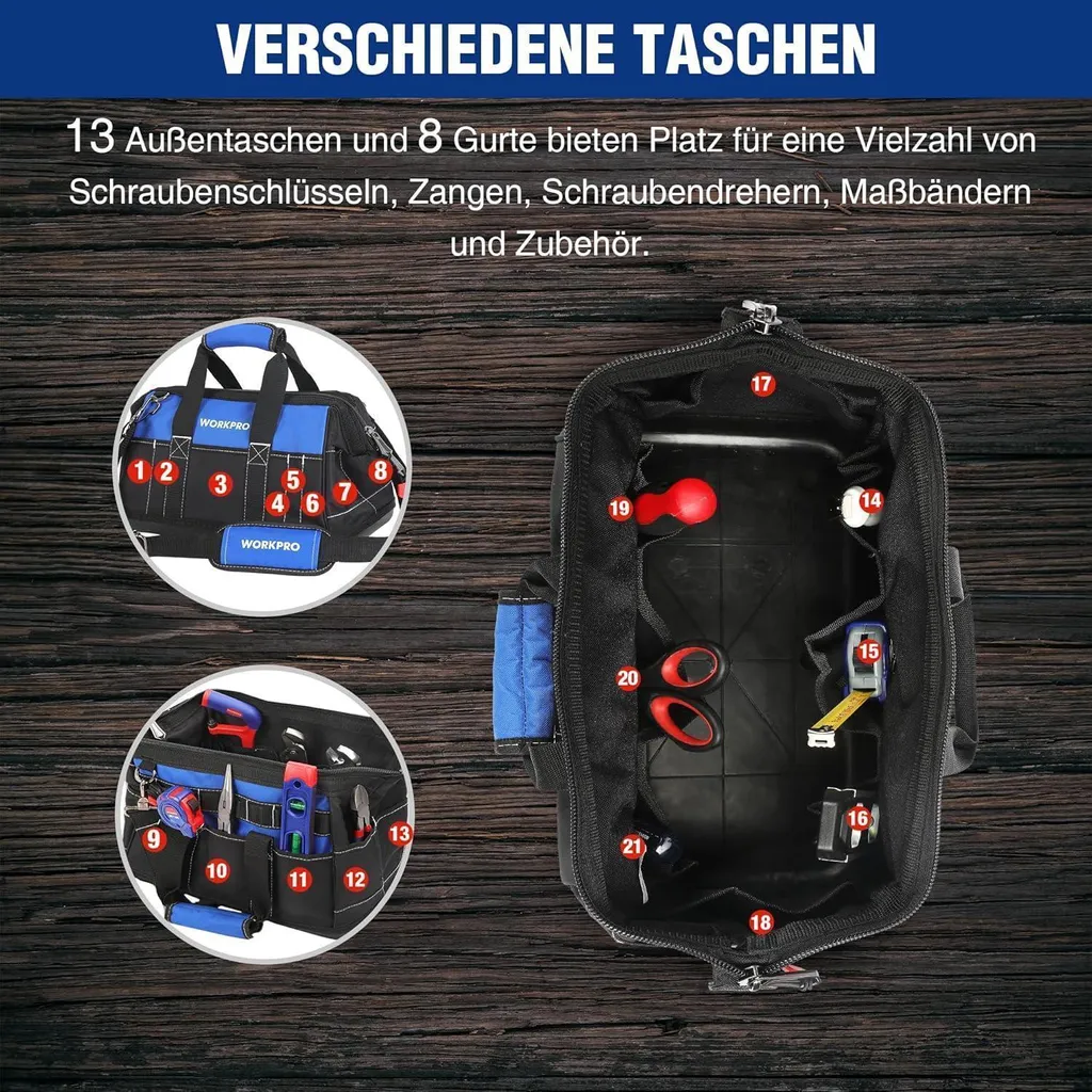 WORKPRO Sacoche à outils électricien 40CM en Polyester 600D étanche - 7