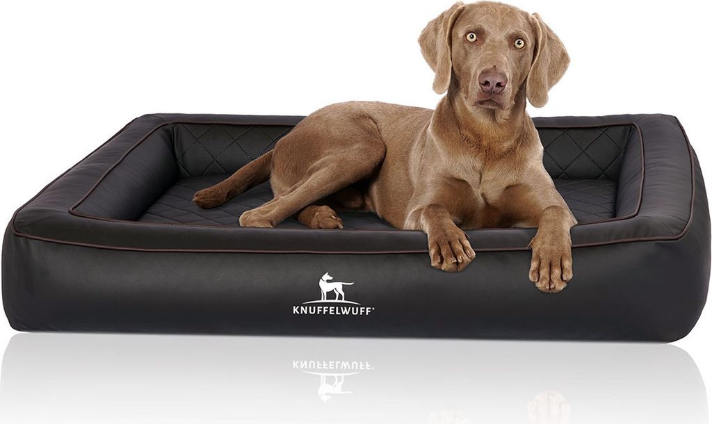 Knuffelwuff Orthopädisches Hundebett aus Laser gestepptem Kunstleder Hampstead 120 x 100cm Schwarz