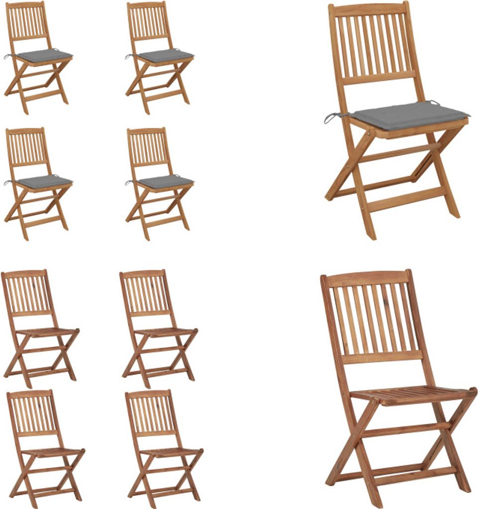 vidaXL Klappbare Gartenstühle 4 Stk. mit Kissen Massivholz Akazie - Gartenstuhl - Gartenstühle - Klappstuhl - Klappstühle