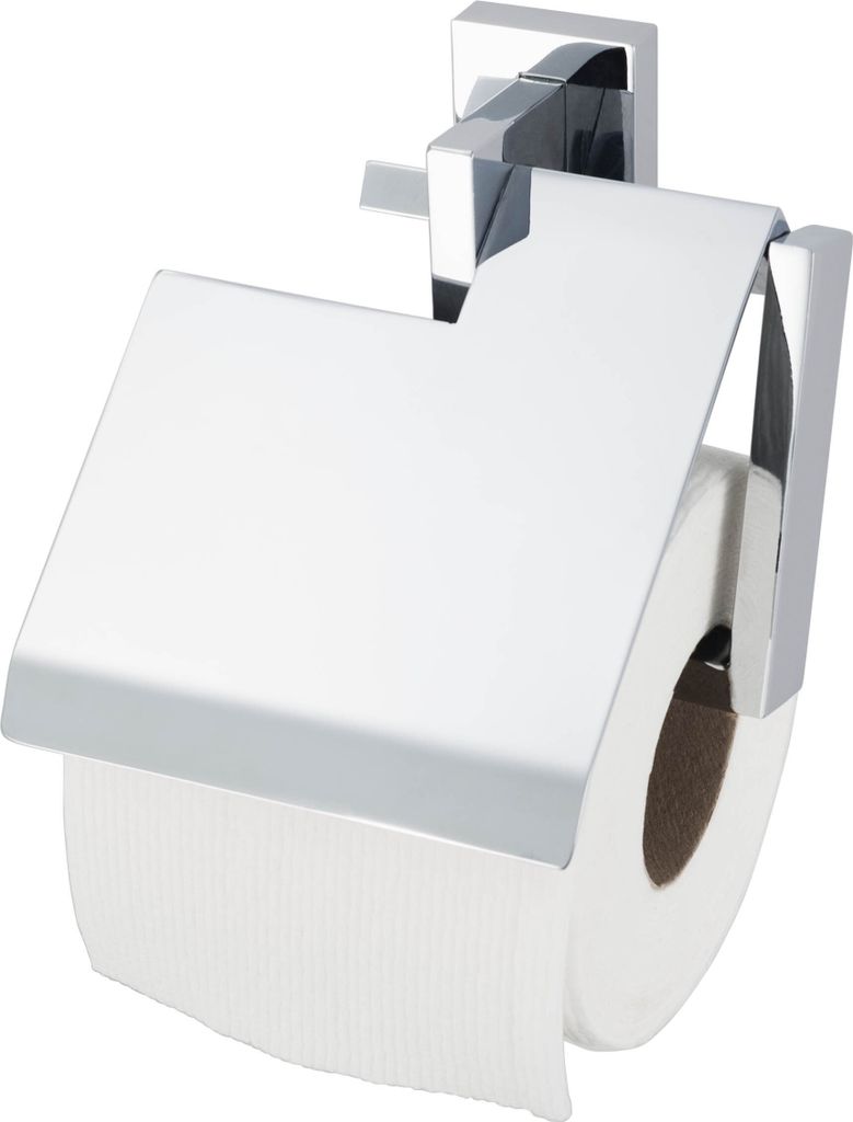 Badkomfort WC-Rollenhalter, Toilettenpapierhalter eckig mit Klappe, verchromt