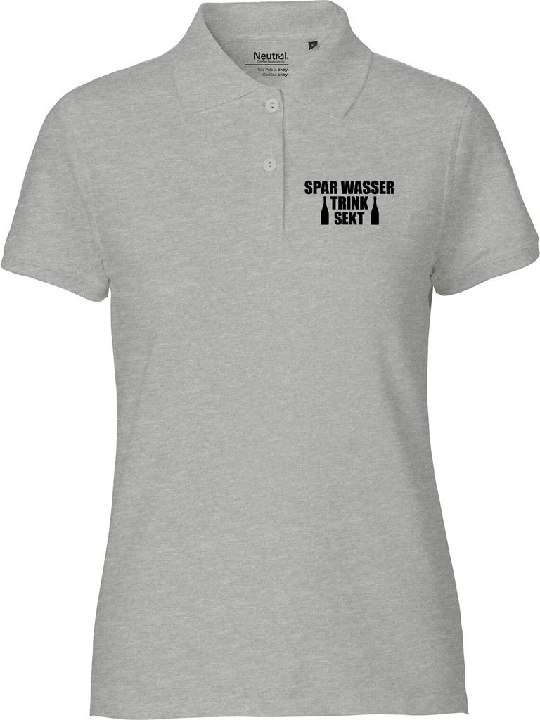 Huuraa Damen Polo Shirt Spar Wasser Trink Sekt Sektflasche L Sport Grey Baumwolle Fairtrade Poloshirt Geschenkidee