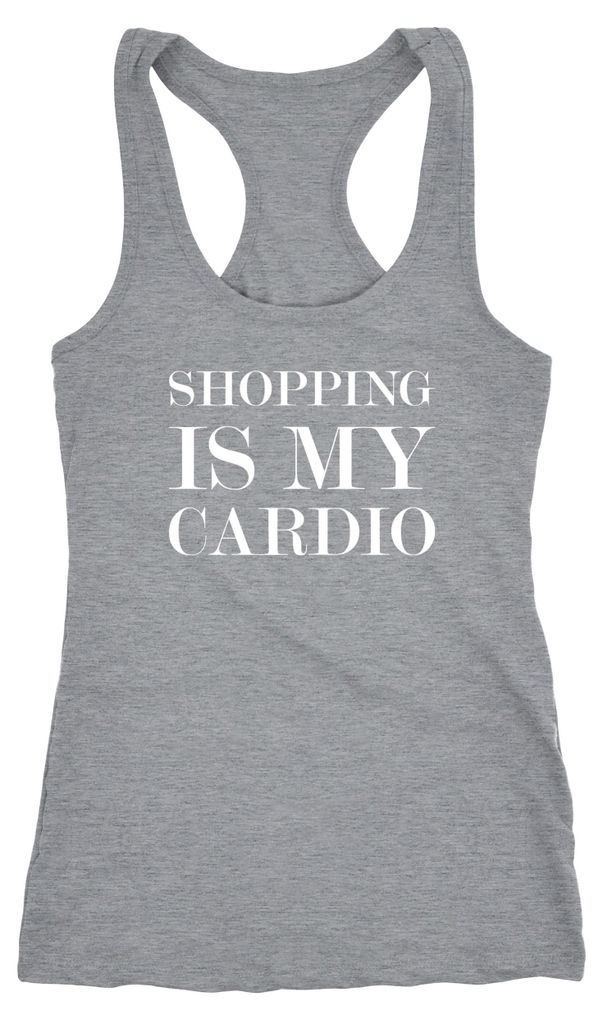Damen Tanktop Shopping is my cardio Statement-Shirt Spruch Sprüche Quote Shoppen Racerback Moonworks grau S