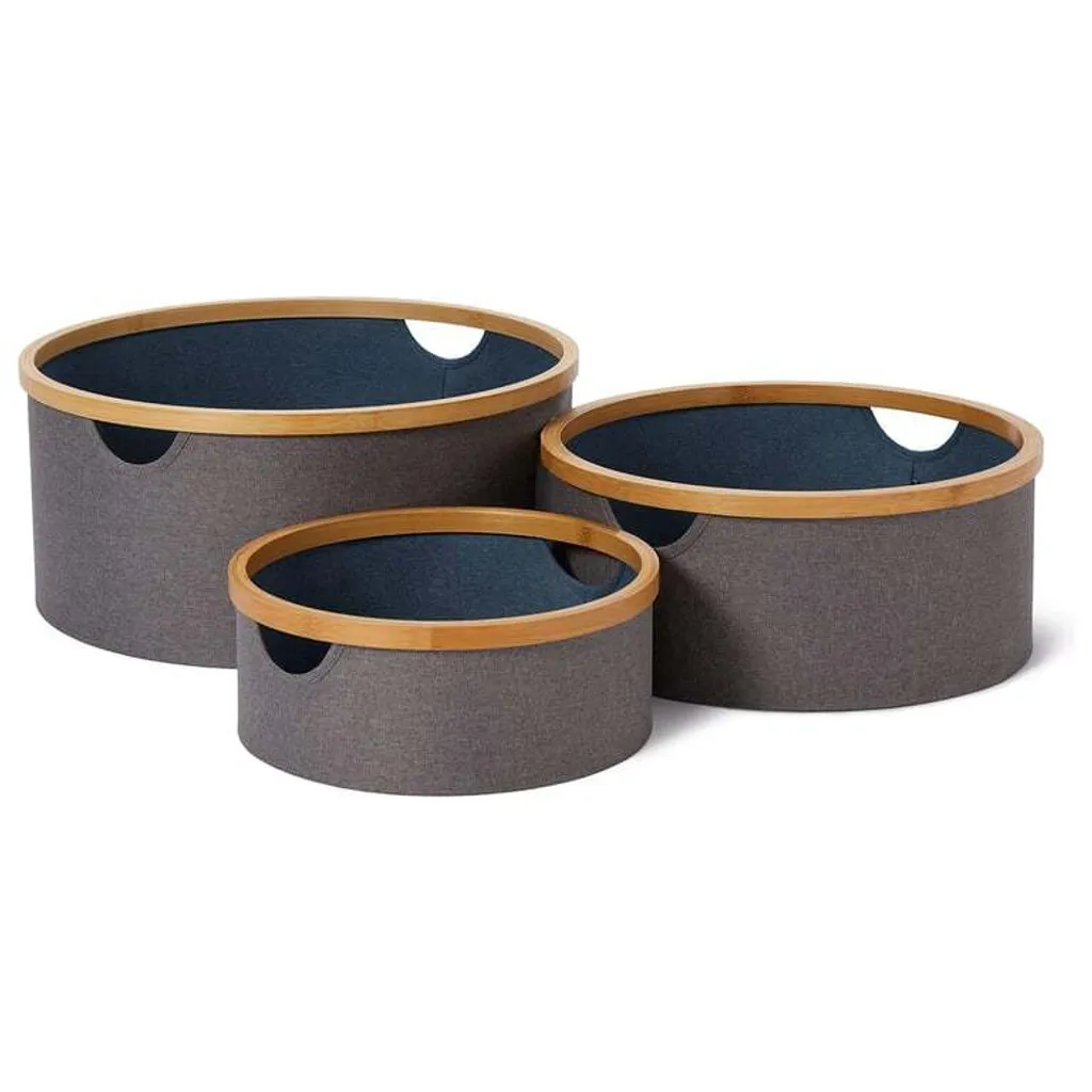 Panier de rangement rond Gris et Brun avec couvercle Lot de 3 unités