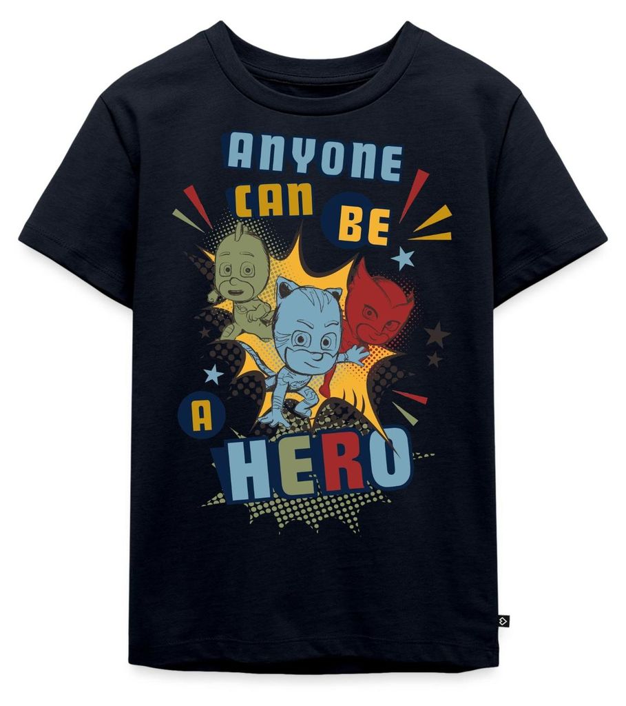 Spreadshirt PJ Masks Anyone Can Be Hero Pyjamahelden Kinder Premium T-Shirt, 110/116 (4 Jahre), Navy