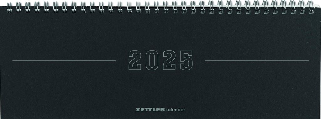 Tisch-Querkalender Papyrus Schwarz 2025 - Büro-Planer 29,7x10,5 cm - Tisch-Kalender - 1 Woche 2 Seiten - Ringbindung - Zettler