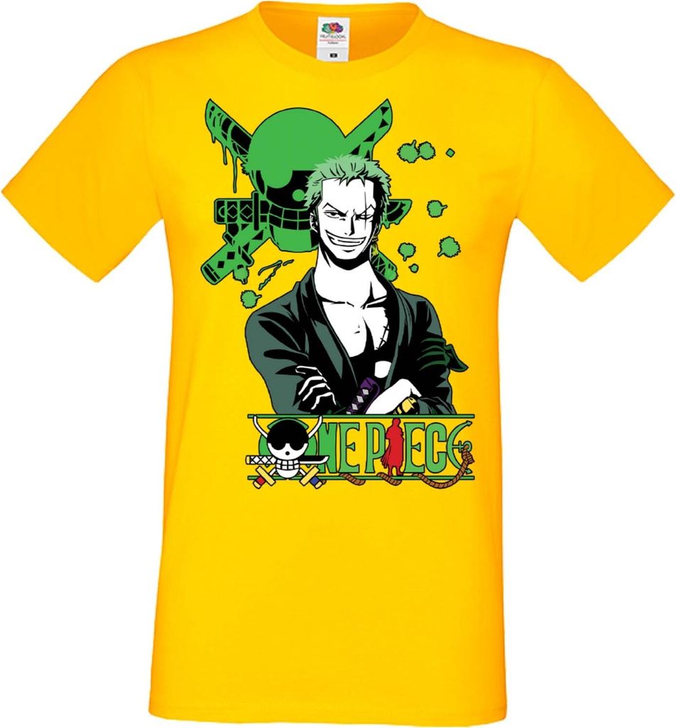 Herren T-Shirt Manga Anime One Manga Piece Anime Roronoa Zoro 03 Zoro, Man 2XL / Gelb