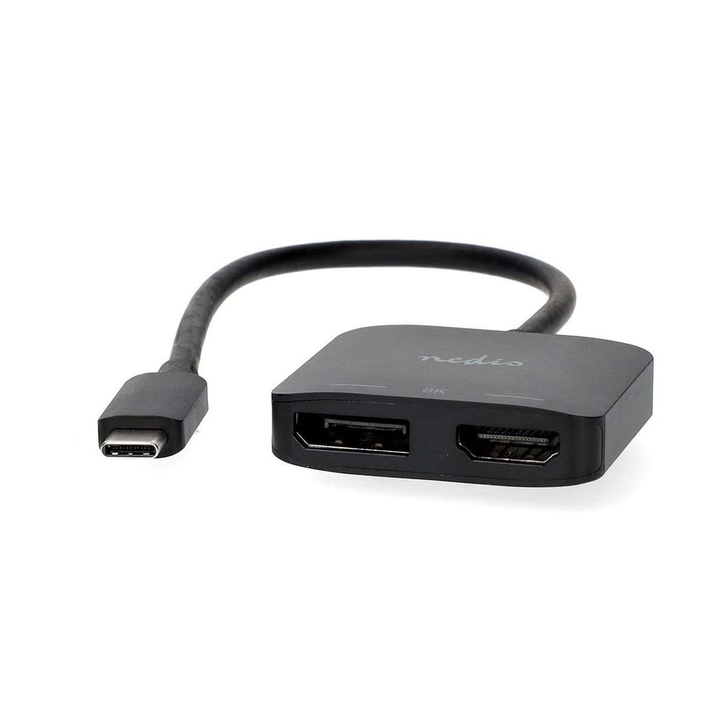 Nedis USB-C Adapter / USB 3.2 Gen 1 / USB-C Stecker / DisplayPort Buchse / HDMI Ausgang / 8K@30Hz / 0.20 m / Rund / Vernickelt / Schwarz /...