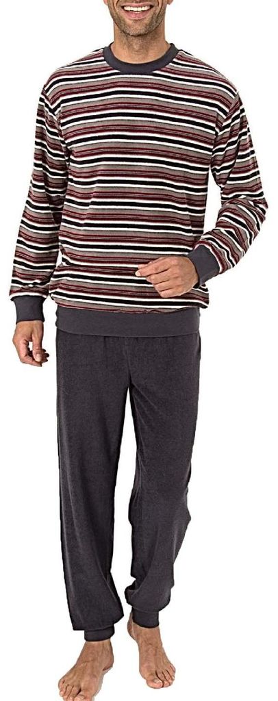 Eleganter Herren Frottee Pyjama langarm mit Bündchen in Produktbild 