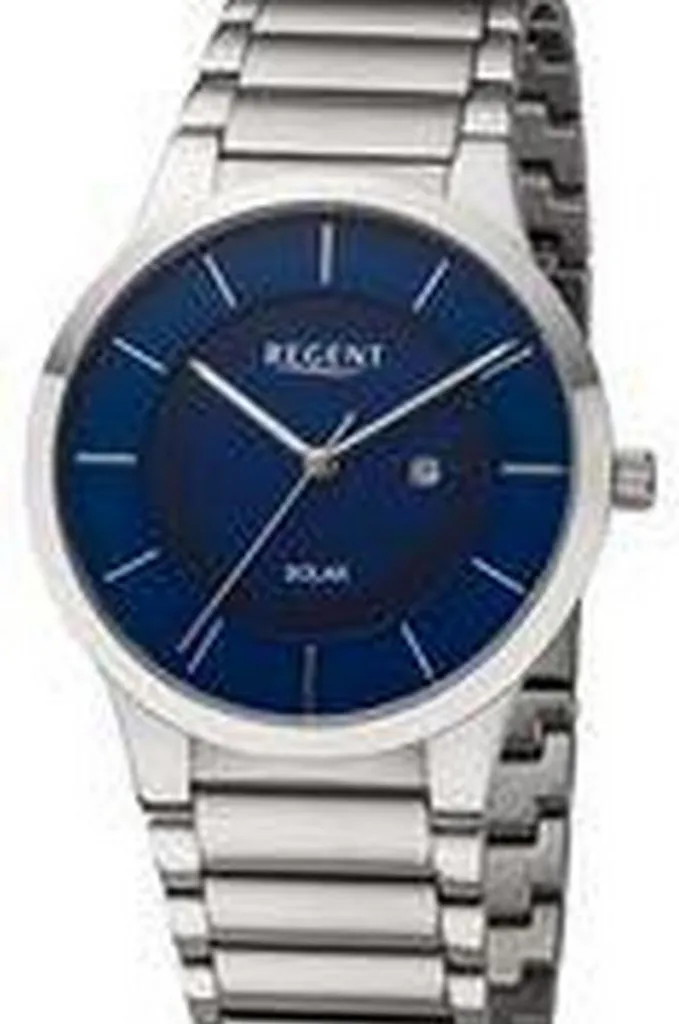 Montre solaire homme chic Regent BA-724 bleu idéale pour le bureau 39mm