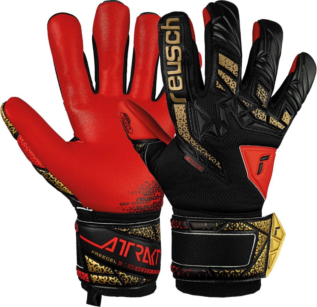 Reusch Torwarthandschuhe Attrakt Freegel Silver Junior mit Evolution Negative Cut 7075 blck/gold/firy red 8
