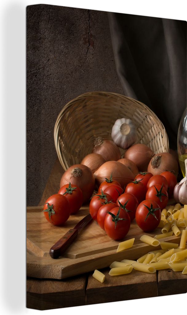 OneMillionCanvasses - Leinwandbilder - 90x140 cm, Schneidebrett - Gemüse - Stillleben - Pasta - Aus - Tomate - Schneidebrett, Wandbilder Kunstdr...