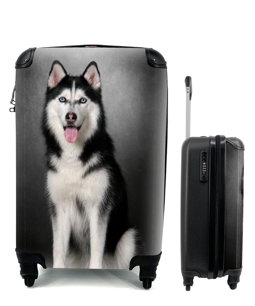 MuchoWow Koffer Handgepäck Trolley Rollkoffer Kleine Reisekoffer mit 4 Rollen - Sibirischer Husky - Cabin Size < 55x40x23 cm & 55x40x20 cm - Fot...